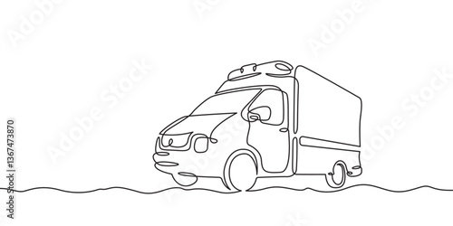 Continuous one line drawing ambulance. Emergency care. Medical transport.