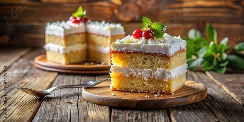 Wallpaper Mural Delicious Divided Coconut Cake Ready for Serving on Rustic Wooden Table - Tilt-Shift Photography Torontodigital.ca