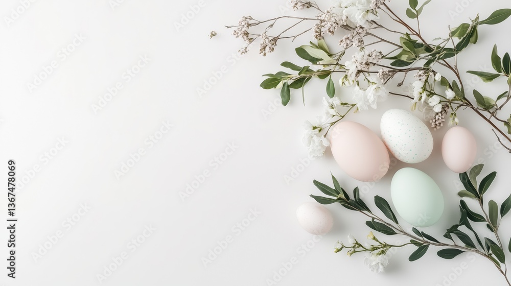 Minimal Easter floral composition with eggs and greenery Minimal Easter floral composition with eggs and greenery