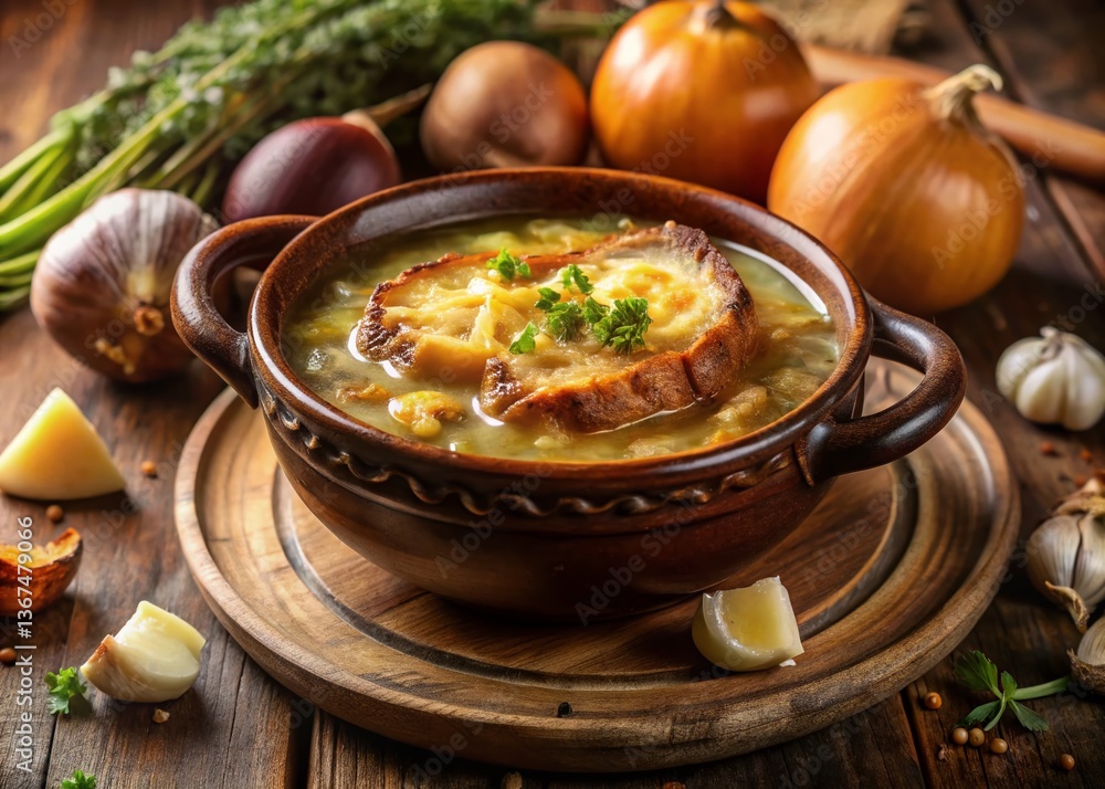 Delicious French Onion Soup with Crispy Croutons & Gruyere Cheese Delicious French Onion Soup with Crispy Croutons & Gruyere Cheese