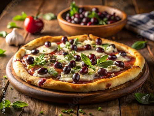 Delicious Greek Pizza with Feta & Olives - Long Exposure Photography