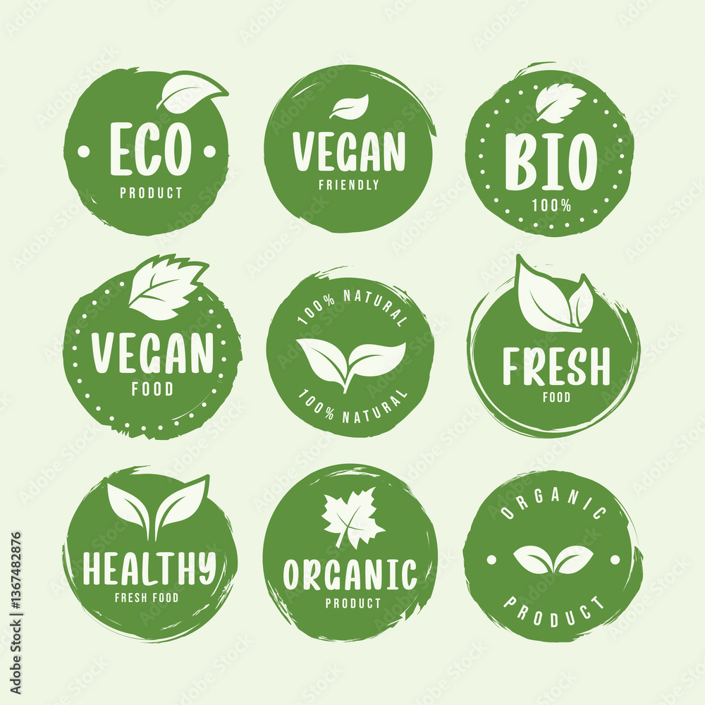 Natural product badge vector set Natural product badge vector set