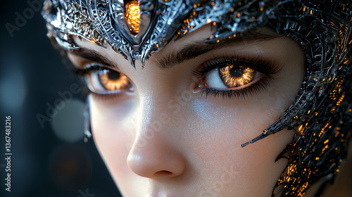 Futuristic cyber woman with radiant eye interface digital realm portrait high-tech environment close-up vision of tomorrow