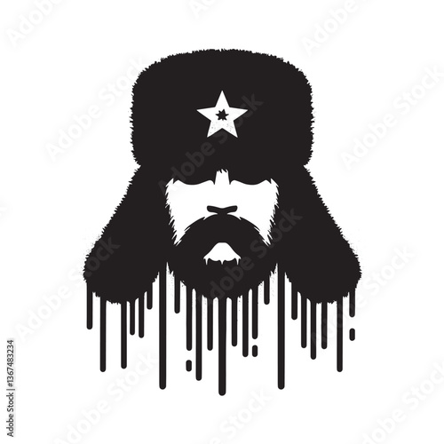 Abstract illustration of a bearded man wearing a fur hat with a star symbol
