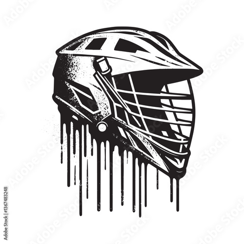 Abstract Lacrosse Helmet Graphic with Drip Effect in Stencil Style Illustration