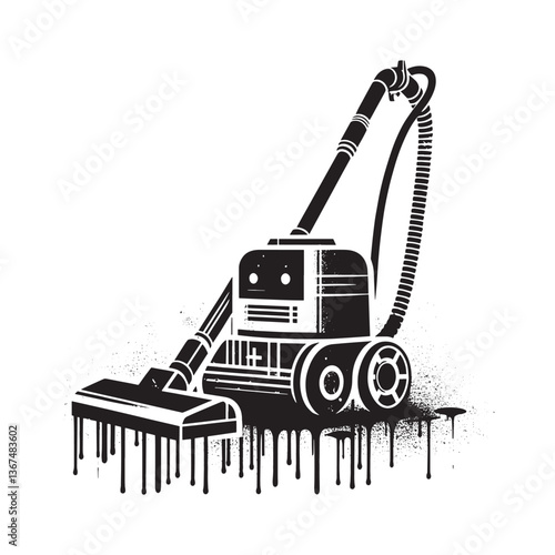 Artistic robot vacuum cleaner illustration in stencil graffiti style design