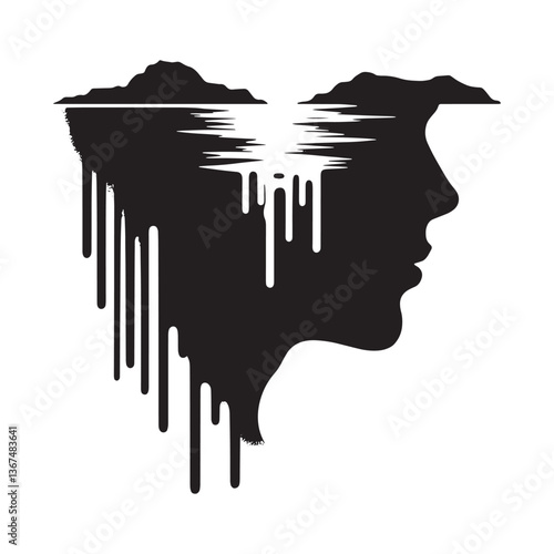 Conceptual double exposure illustration with silhouette of human face profile