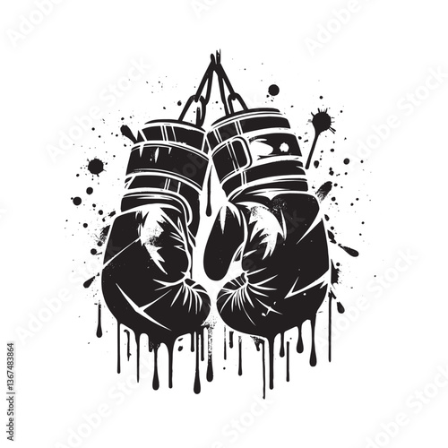 Dynamic grunge vector illustration featuring hanging Muay Thai boxing gloves