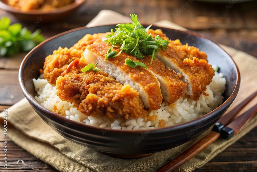 Delicious Katsu Don: Breaded Pork Cutlet on Rice - Japanese Food Delicious Katsu Don: Breaded Pork Cutlet on Rice - Japanese Food