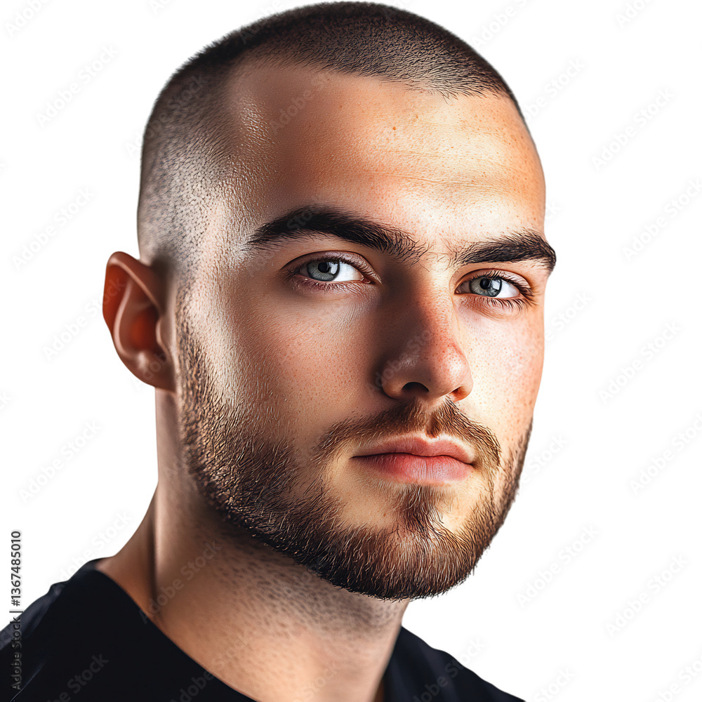 Obraz premium A Man with Buzz Cut and Beard Isolated on Transparent Background