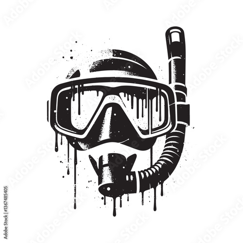 Monochrome Graphic of Snorkeling Gear with Dripping Stencil Effect Design