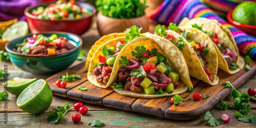 Fototapeta premium Delicious Mexican Tacos with Guacamole - Cinco de Mayo Feast