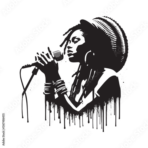 Reggae Vocalist in Monochrome Silhouette with Distressed Urban Aesthetics