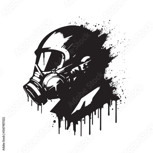 Stylized Gas Mask Illustration with Grunge and Splatter Elements Isolated