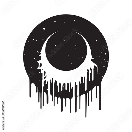 Abstract lunar eclipse illustration with dripping paint effect graphic design
