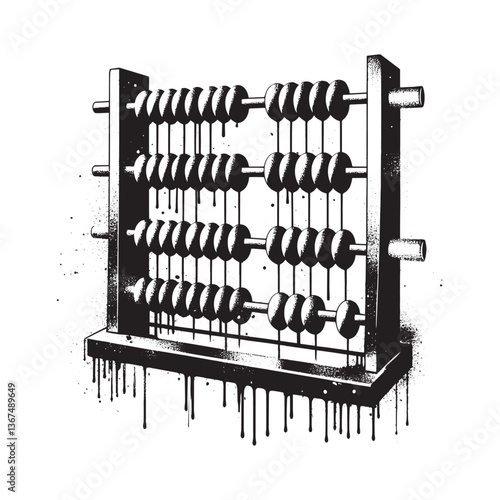 Monochrome abacus with grunge texture and dripping effect perfect for backgrounds
