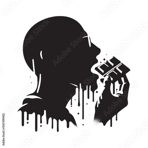 Silhouette of a person indulging in decadent chocolate in a unique stencil style