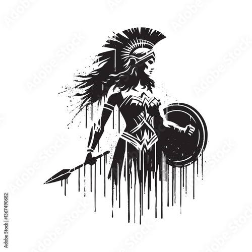 Stunning Amazonian Warrior Illustration with Spray Paint Texture and Grunge Effect