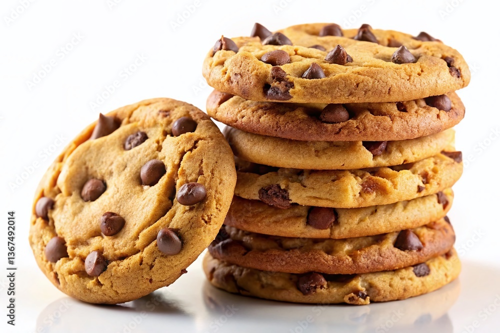 Delicious Stack of Homemade Chocolate Chip Cookies Isolated on White Delicious Stack of Homemade Chocolate Chip Cookies Isolated on White