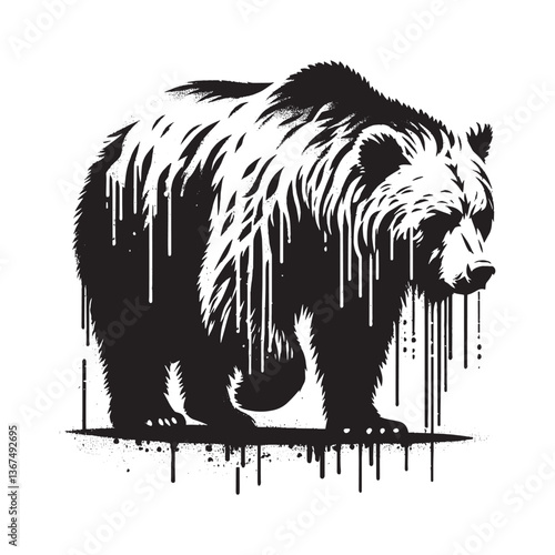 Grizzly bear stencil art with grunge dripping effects for unique designs