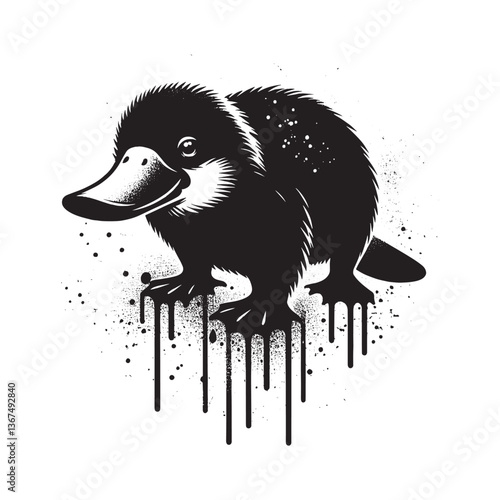 Grunge Platypus Graphic Illustration with Dripping Paint Effect Design