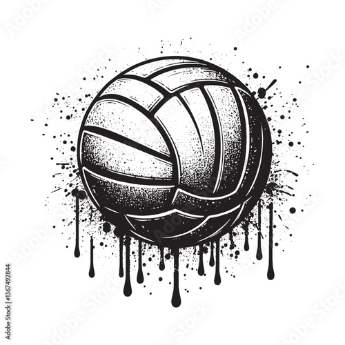 Grunge style water polo ball with dripping black ink, for sport enthusiast