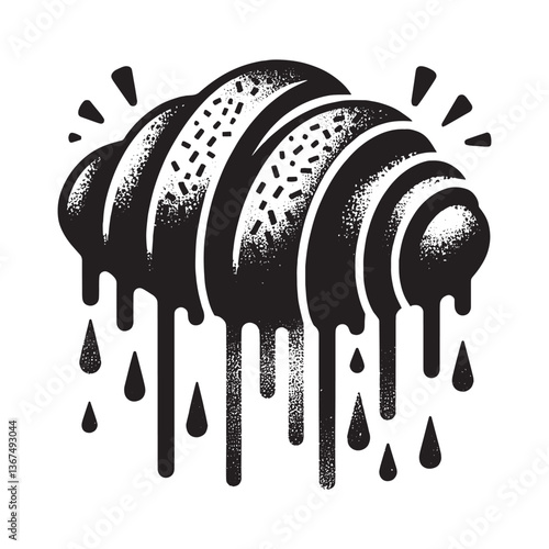 Monochromatic depiction of a croissant with a dripping glaze effect