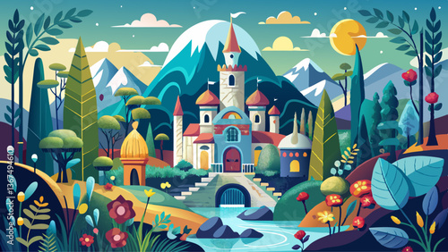 Nouveau Whimsical Fairytales and Enchanted minimalist mixed-media artwork capturing the whimsical and enchanted world of fairytales in Art Nouveau illustrations. Embrace the imaginative and