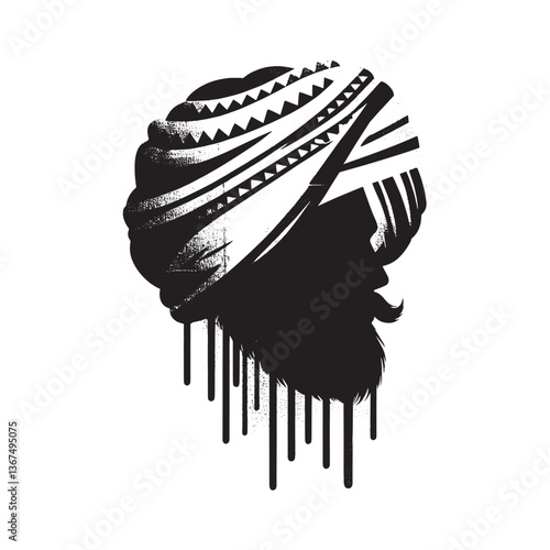 Stylized silhouette illustration of a man wearing traditional turban headdress