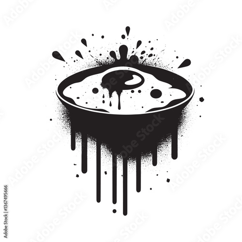 Abstract monochrome omelette artwork in stencil style with dripping effects