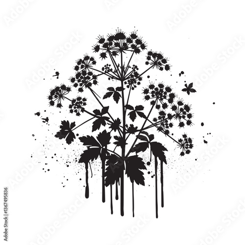 Artistic vector illustration of perennial plant with grunge and dripping spray
