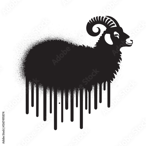 Artistic Karakul Silhouette in Stencil Style with Dripping Effect on White Backdrop