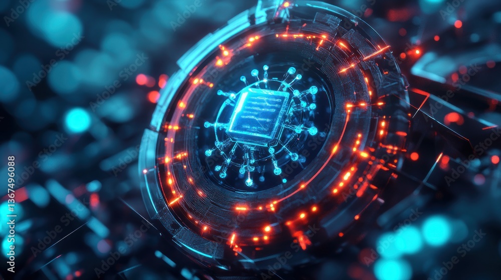Fototapeta premium Advanced quantum processor core conceptual rendering for network security