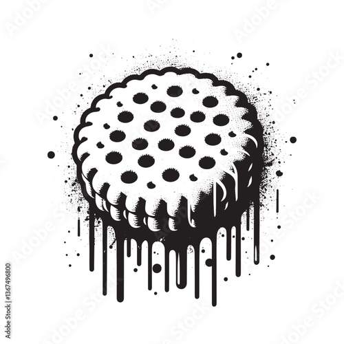 Grungy biscuit illustration in stencil style with spray and dripping effect