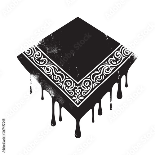 Monochrome Bandana Graphic with Dripping Effect in Stencil Style Design