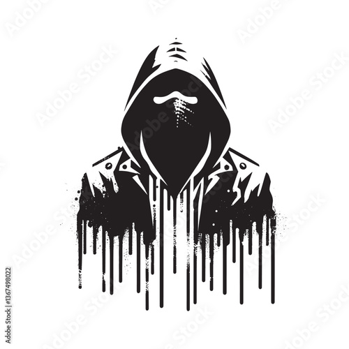 Silhouette of hooded figure in grunge style with dripping paint effect