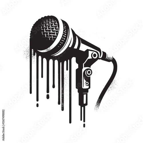 Stylized vector illustration of a lavalier microphone in a grunge design