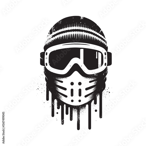 Abstract artistic stencil rendering of a person wearing a ski mask and goggles