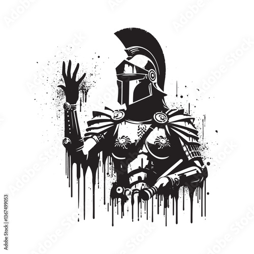 Abstract depiction of a female legionary warrior in black and white grungy style