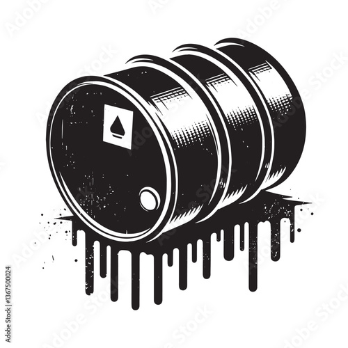 Distressed monochrome illustration of a barrel with dripping paint effect