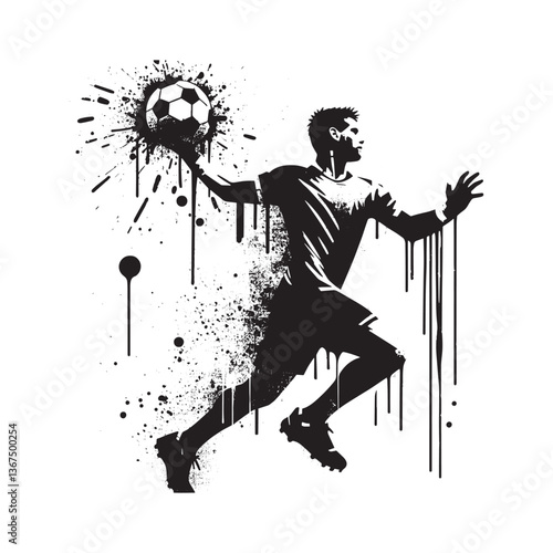 Dynamic handball action artwork featuring stylized athletic male with grunge texture