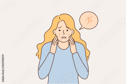 Cracked skin on face of woman who is stressed and wants to have even, smooth face
