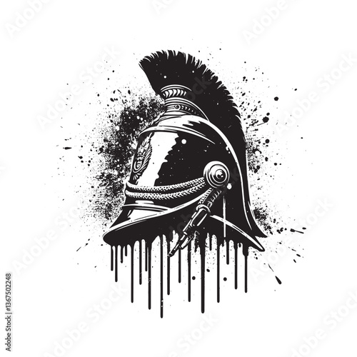 Monochrome Napoleonic Cavalry Helmet Illustration in Stencil Technique