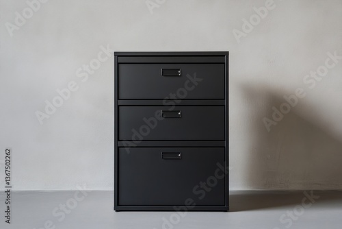 Minimalist filing cabinet with lockable drawers in matte black.