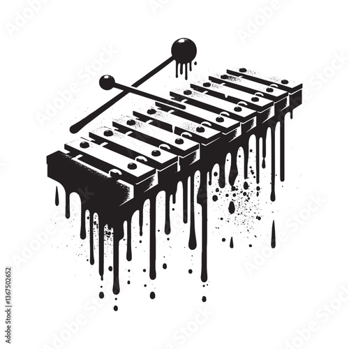 Monochrome xylophone art, Grunge splatters and drips musical harmony design