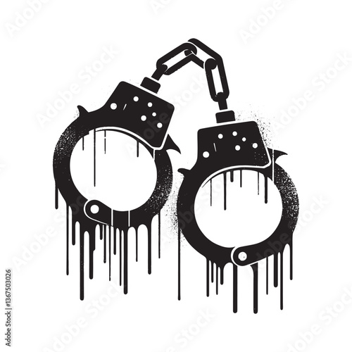 Stencil Handcuffs Illustration with Dripping Paint Effect in Bold Black
