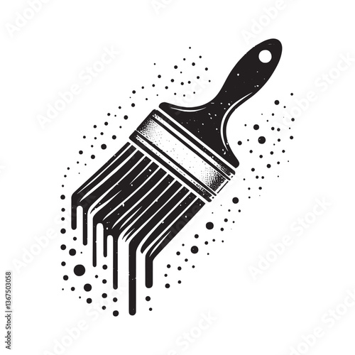 Stylized black grout brush with paint drips and splatter graphic illustration