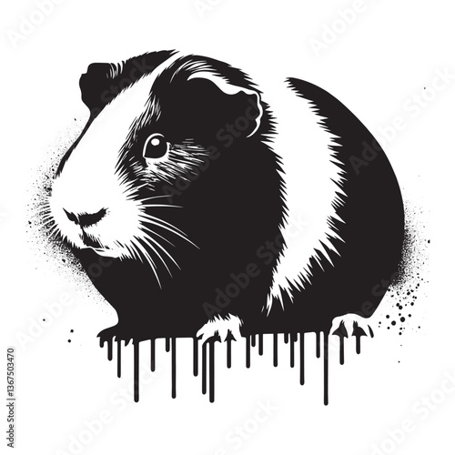 Stylized Guinea Pig Portrait with Dripping Paint Effect and Grunge Texture