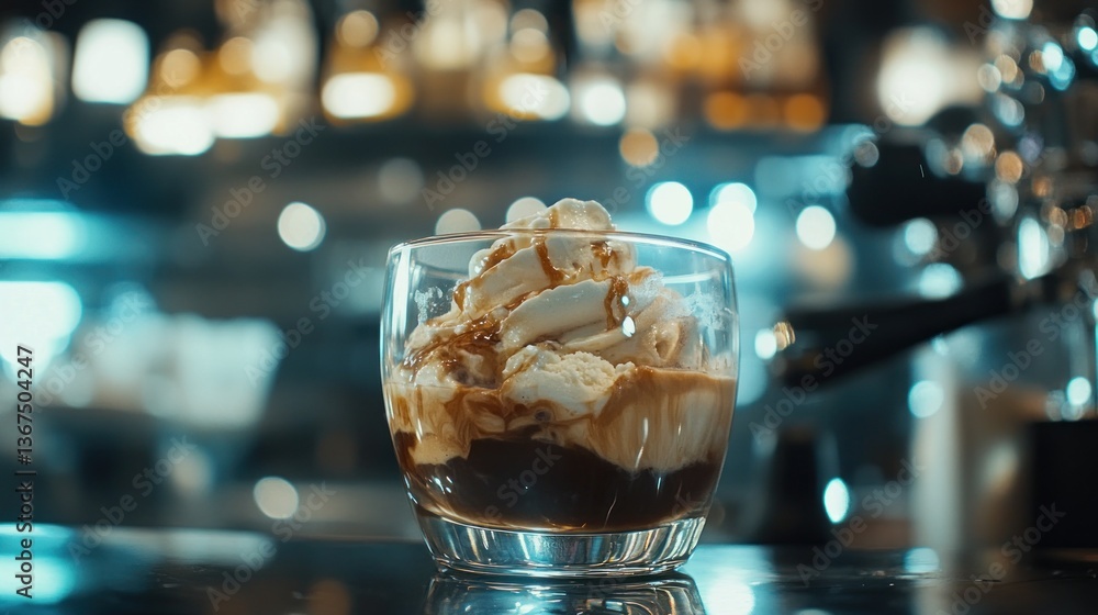 Obraz premium Affogato in Glass, Bar Counter, Night
