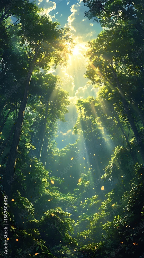 Fototapeta premium Sunlit forest peaceful morning aura high resolution hd picture